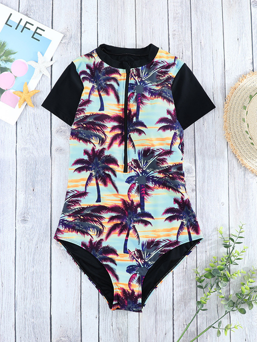 Printed Zip Up Swimsuit