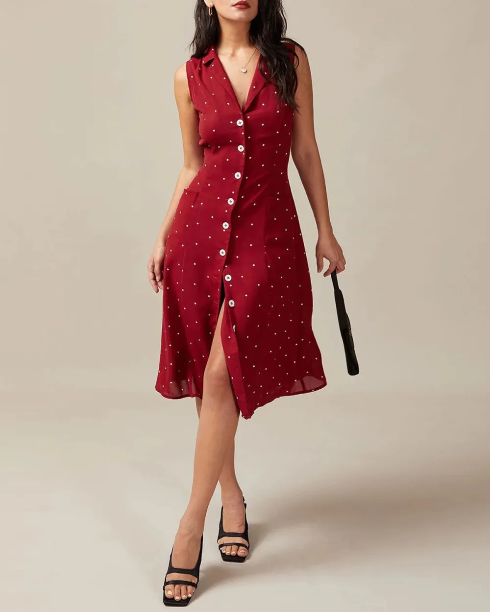 Red button polka dot dress