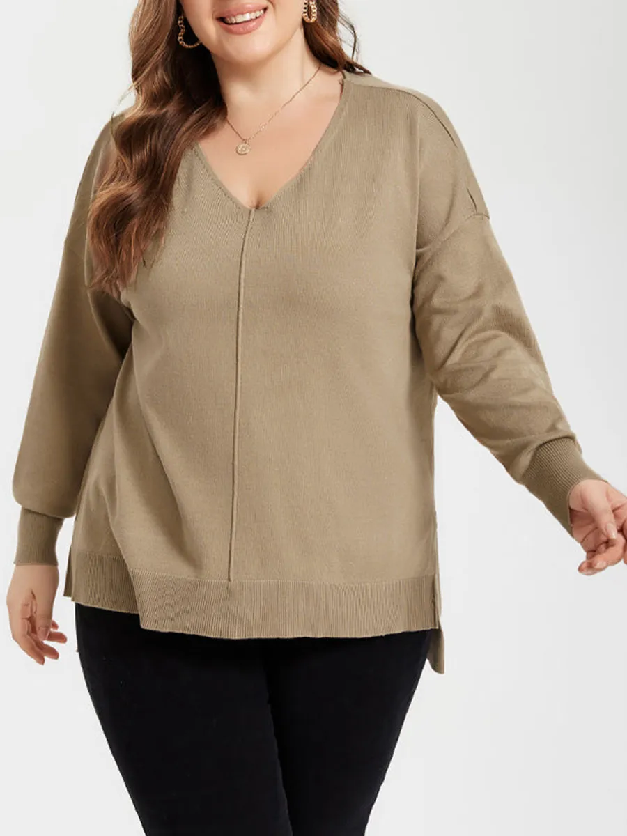 Solid Drop Shoulder Split Hem Sweatshirt