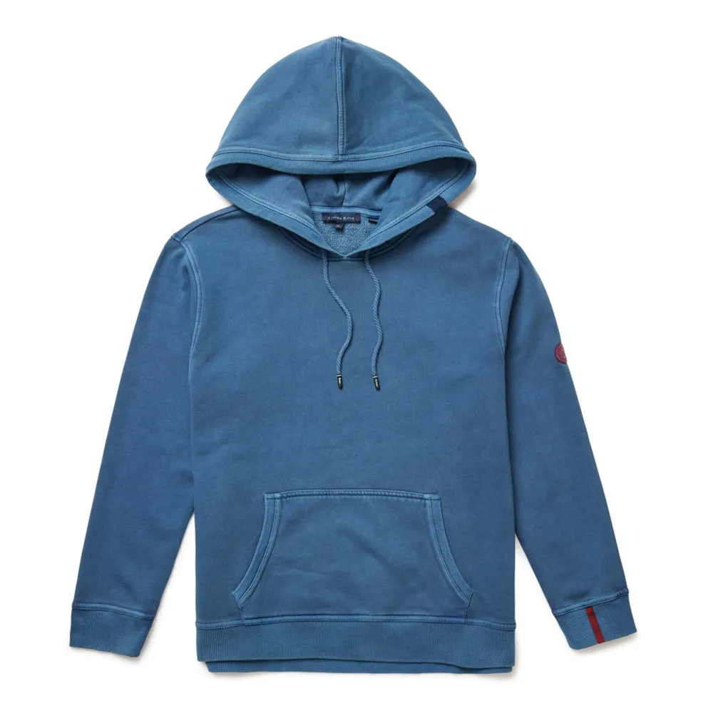 Denim Blue Solid Garment Washed Hoodie