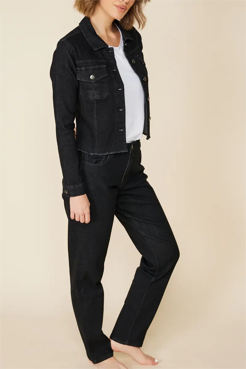 Adrift Cropped Denim Jacket In Black