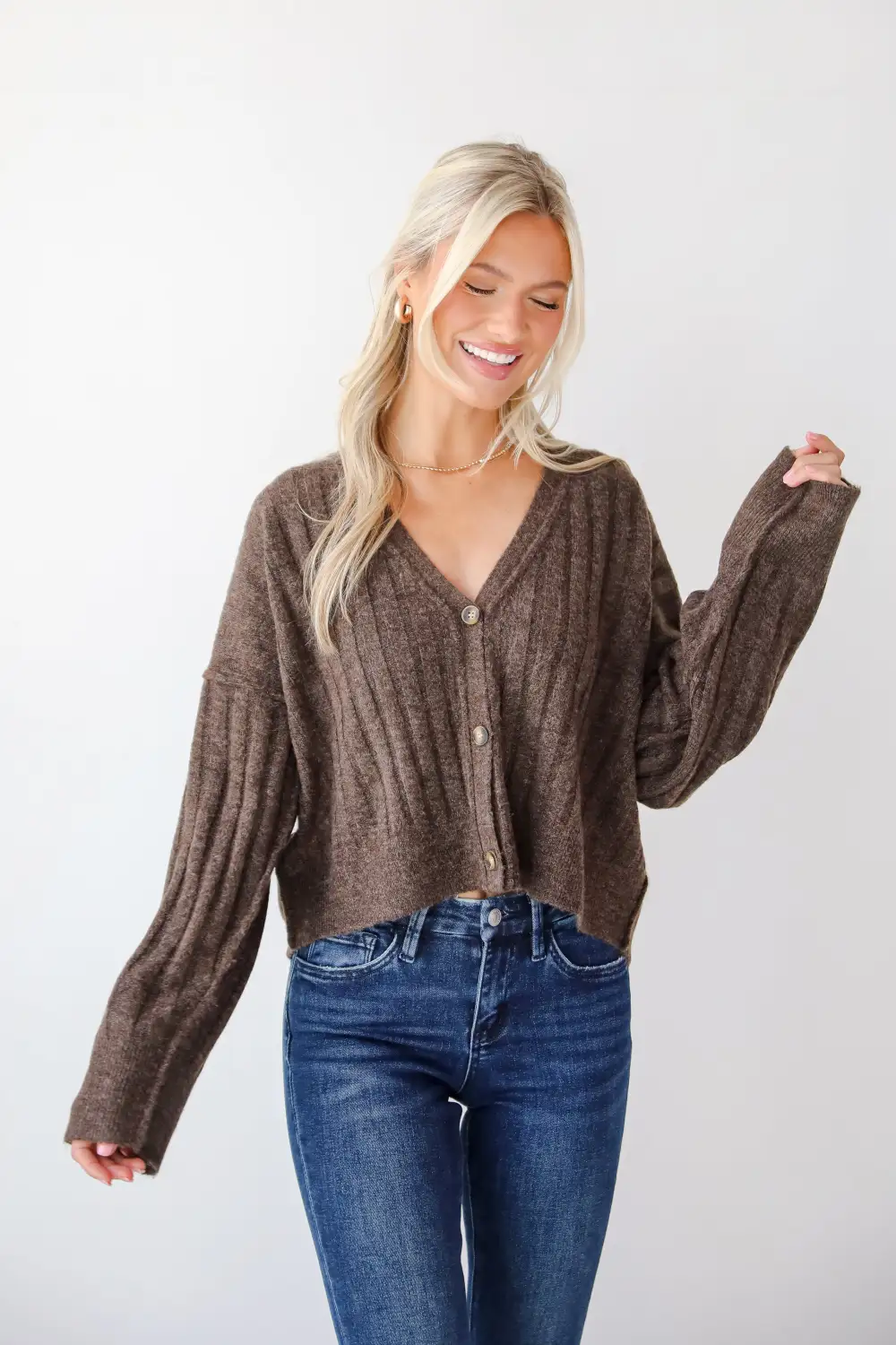 Comfortable Classic Brown Sweater Cardigan