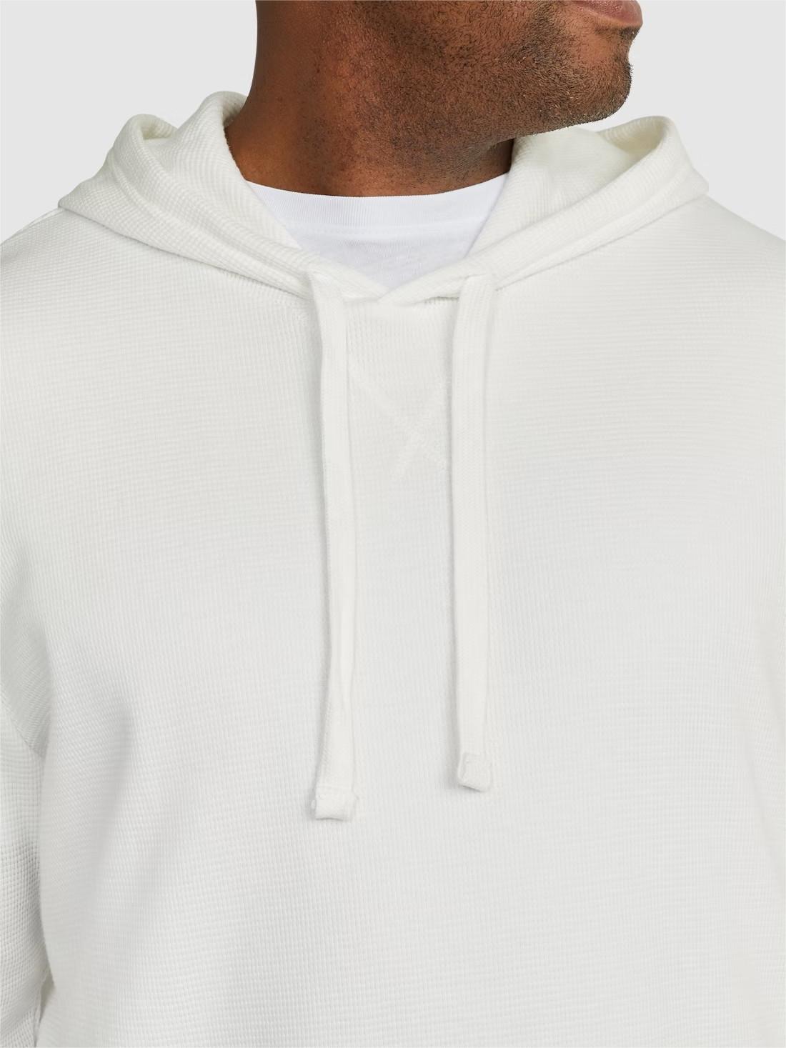 WHITE WAFFLE HOODED LONG SLEEVE TOP