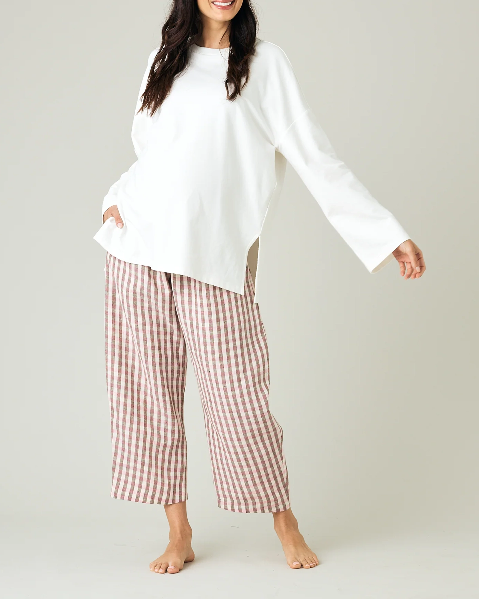 ULTIMATE PJ TROUSERS BROWN & PINK CHECK LINEN