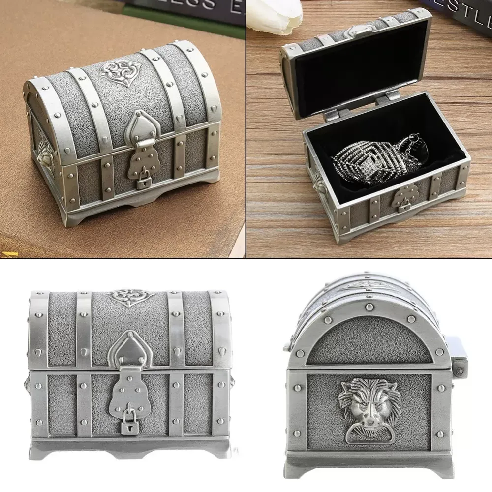 Small Zinc Alloy Antique Vintable Pirate Treasure Chest Jewelry Box Retro Trinket Ring Earring Necklace Storage Holder Case