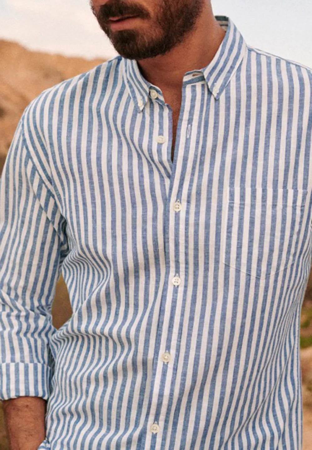 Cotton Linen Charlie Shirt-Blue Stripes