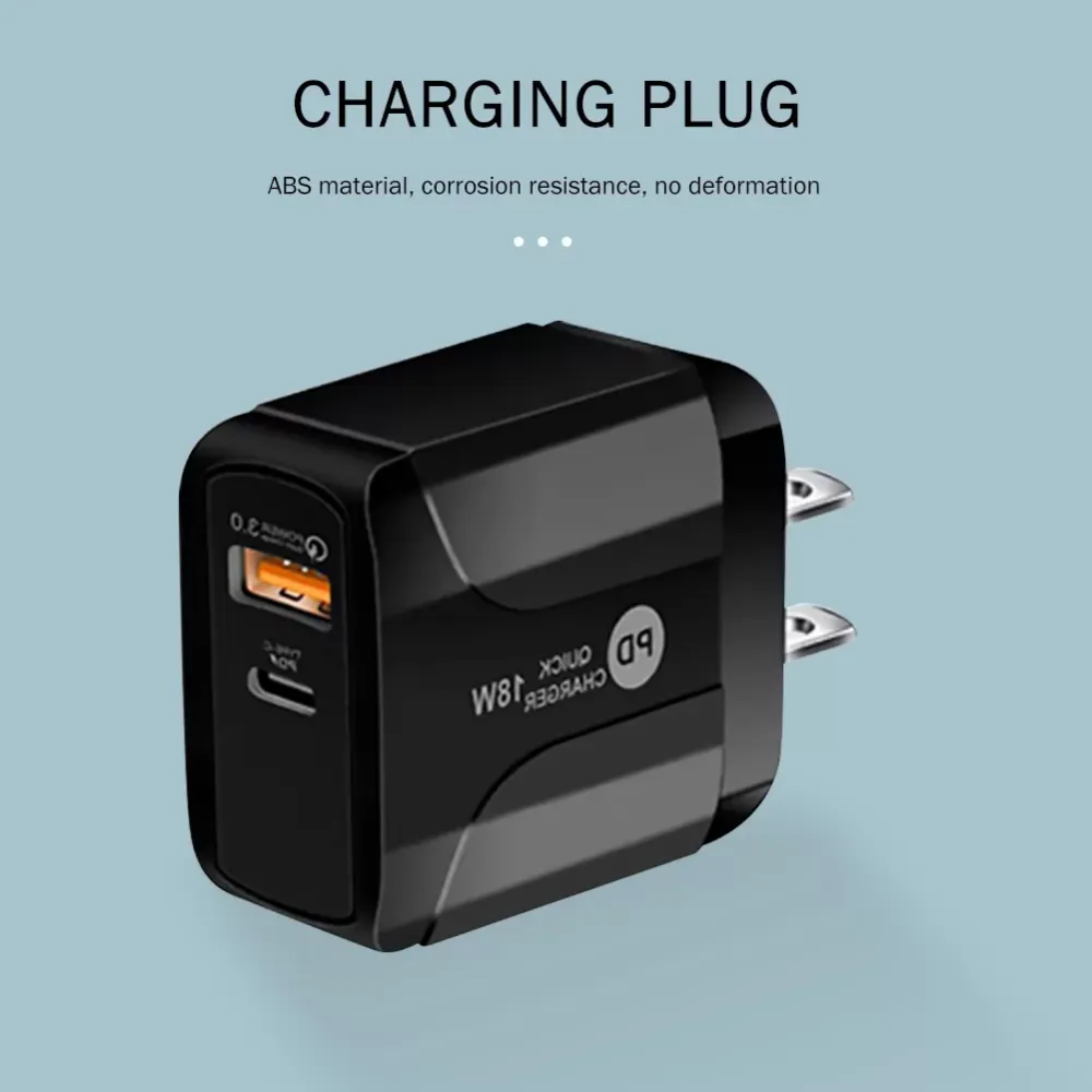 US Plug Quick Charge 3.0 + 18W PD USB Wall Phone Charger Adapter Travel Home Lighting Charger Storage Device of Charging