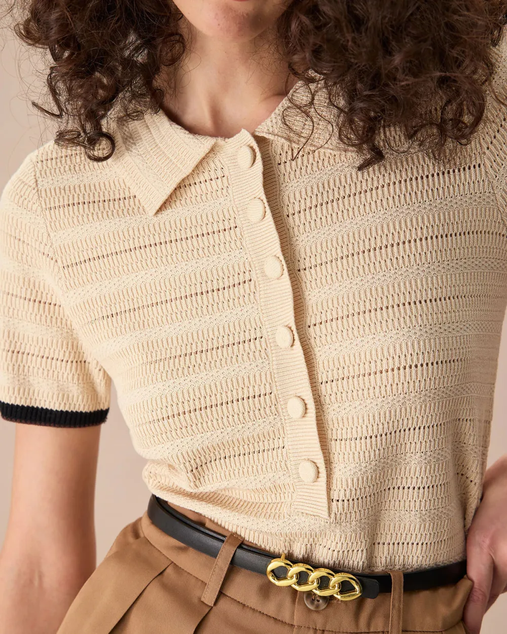 The Apricot Lapel Contrast Trim Knit Tee