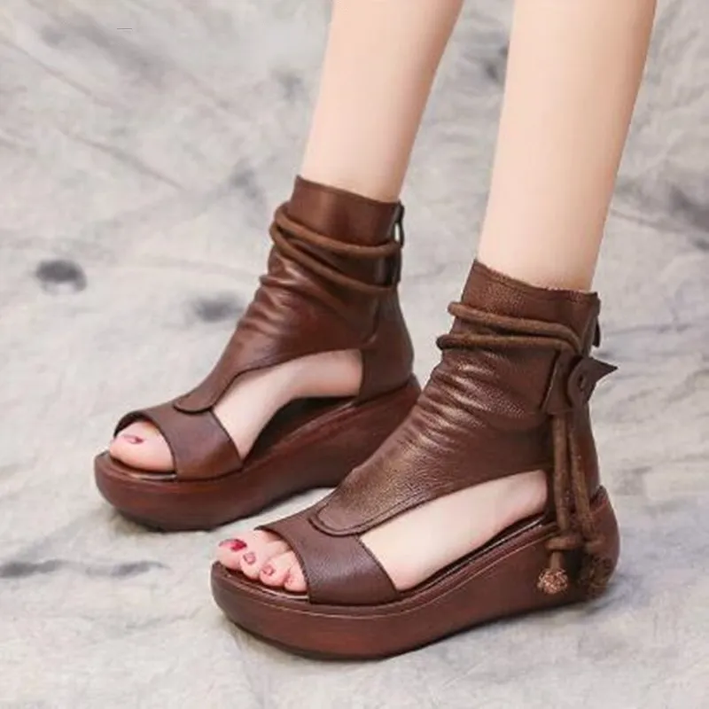 Cilool New Summer Black Women Leather Sandals