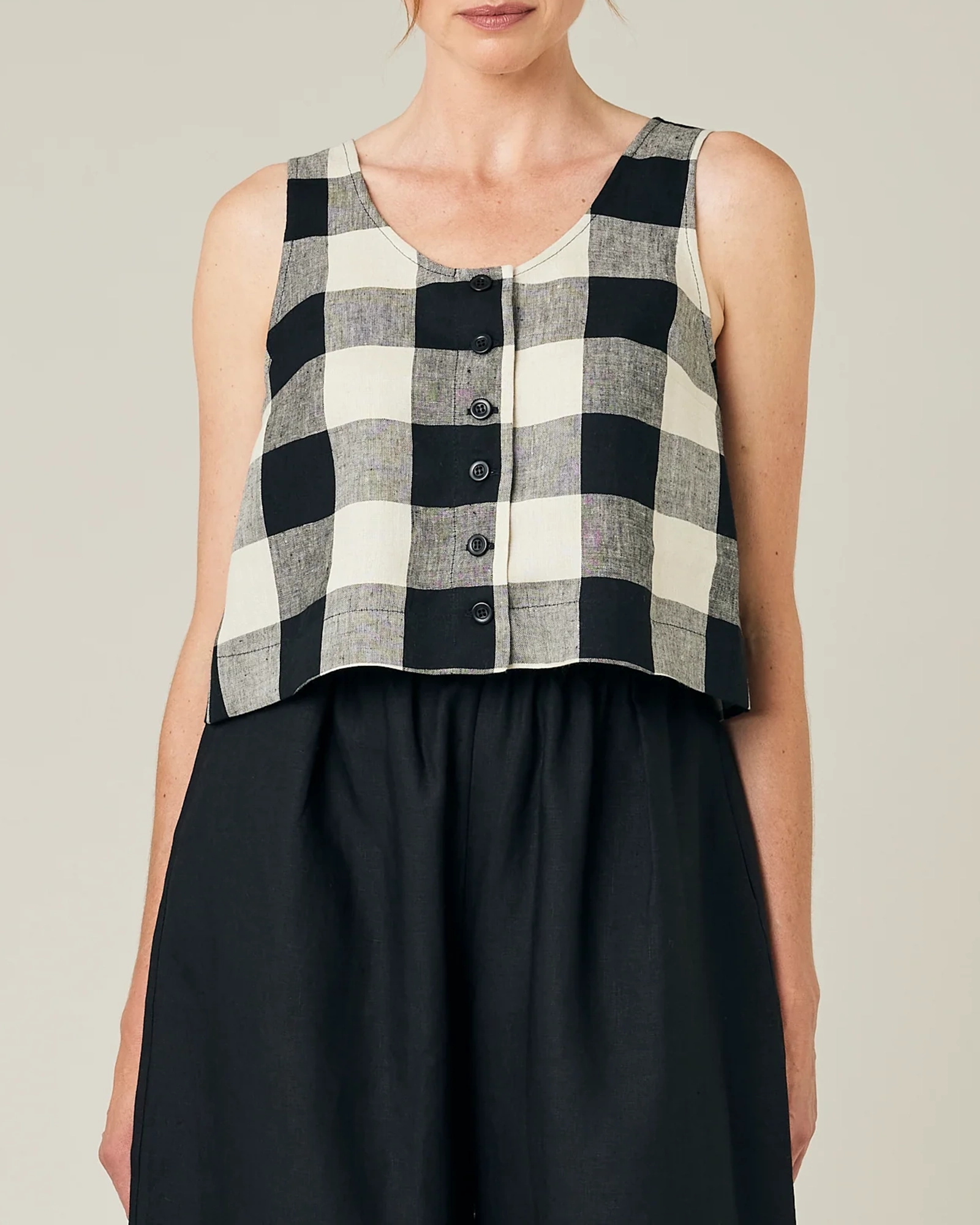 BETTY STONE & BLACK MEGA CHECK LINEN TOP