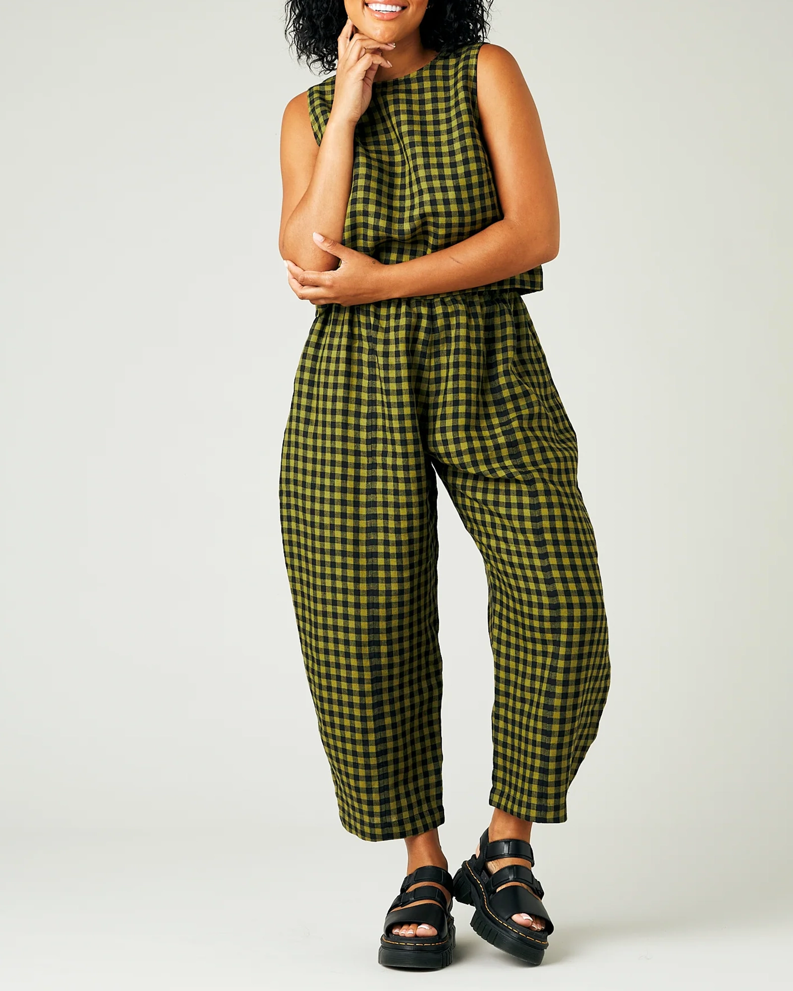 GREEN GINGHAM LINEN TROUSERS