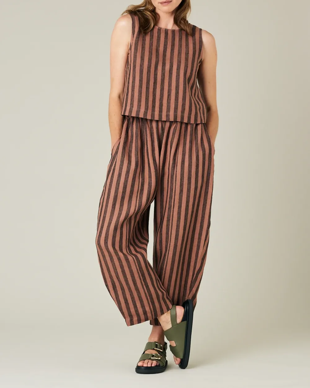 BISCUIT STRIPE LINEN TROUSERS