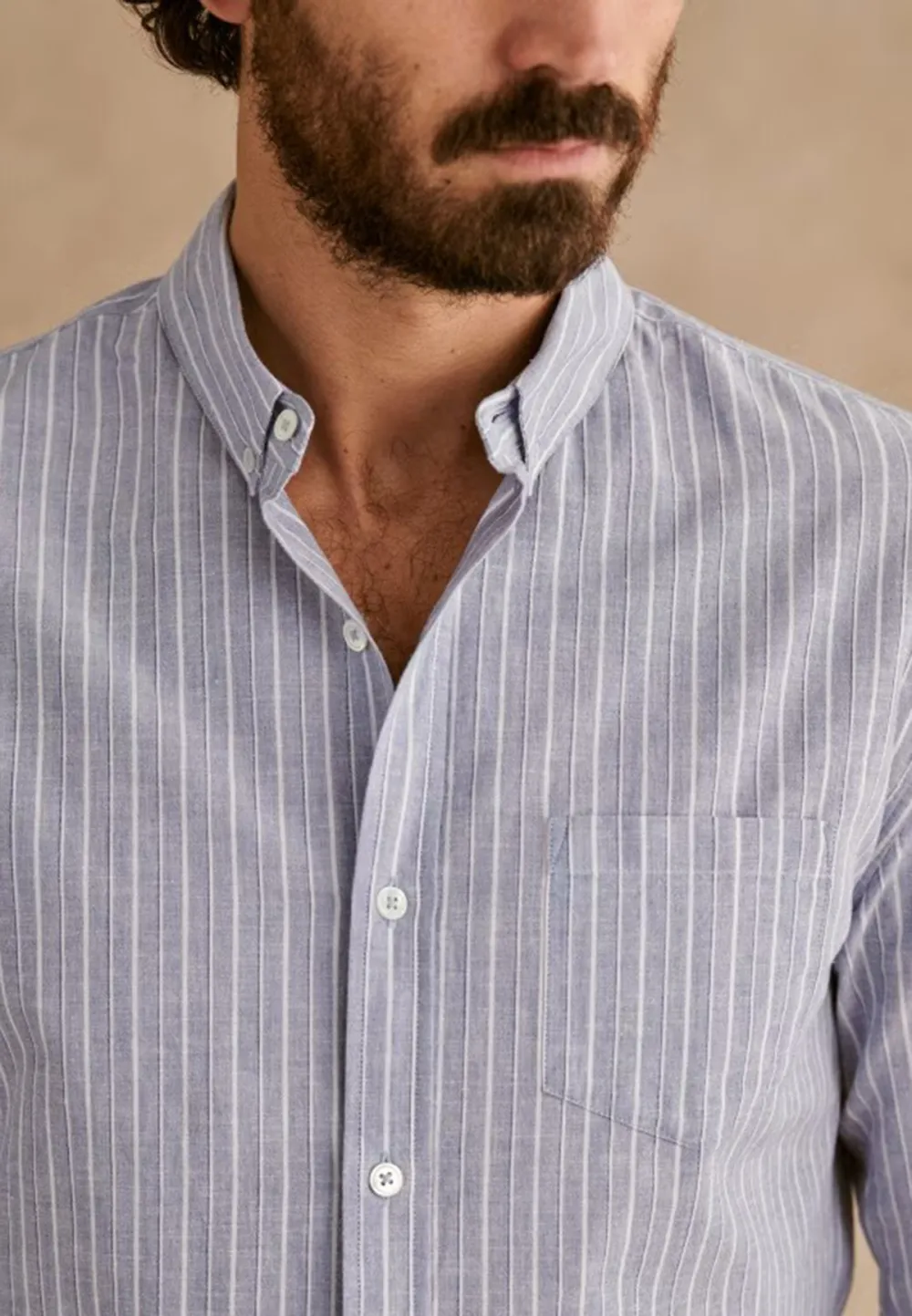 Cotton Linen Charlie Shirt-Blue White Stripes