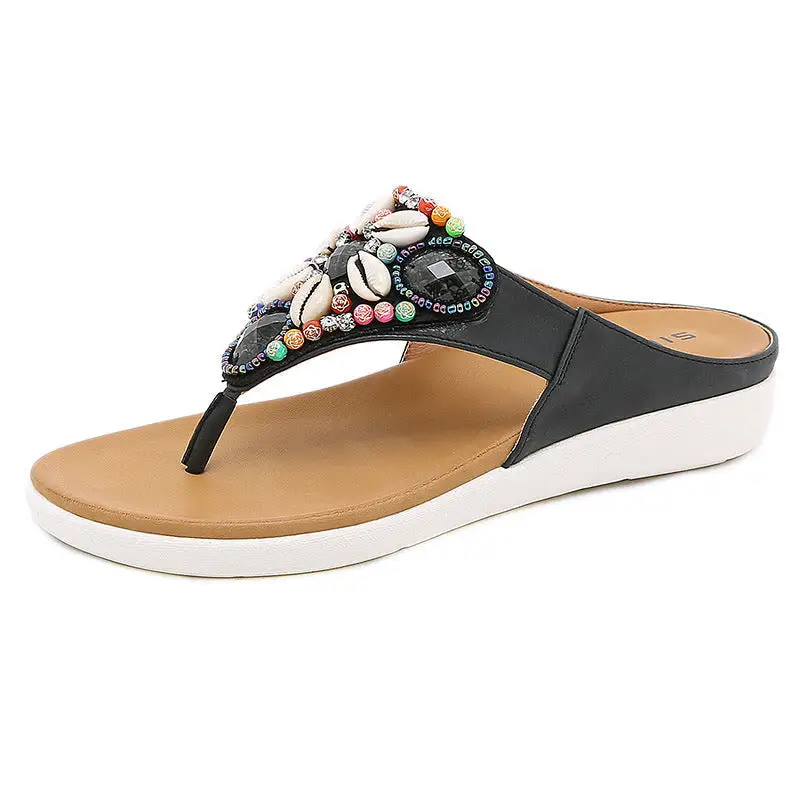 Cilool Ethnic Beach Bohemian Retro Beaded Shell Sandals