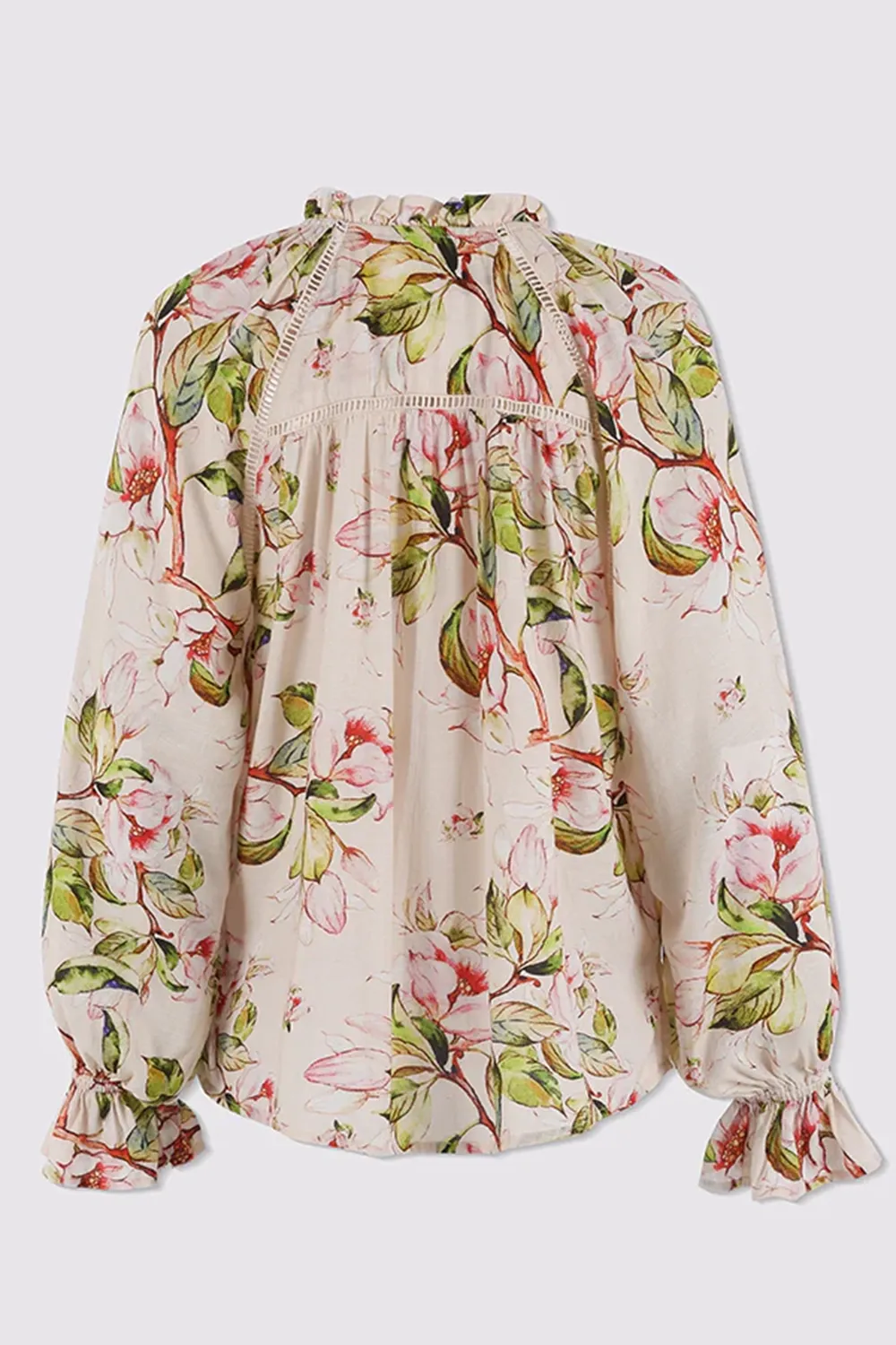 Gossamer Rose Garden Print Lace Insert Blouse