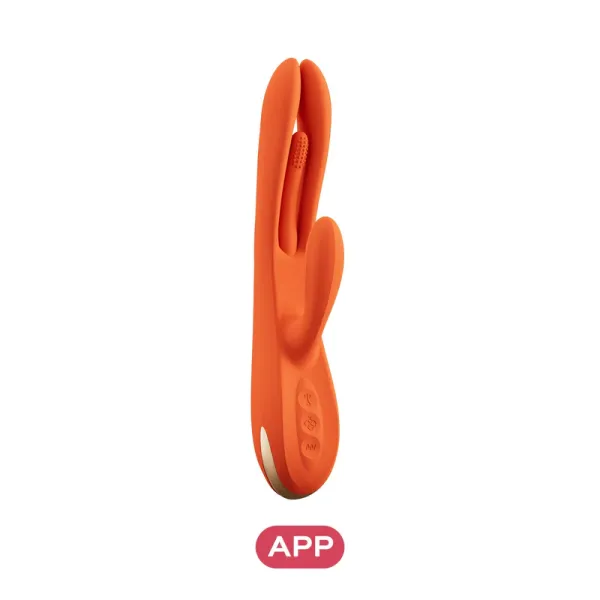 Patented tapping Kinky Finger design One-of-a-kind split shaft App-enabled rabbit vibrator 9 unique vibrating & tapping patterns Vaginal temperature detection