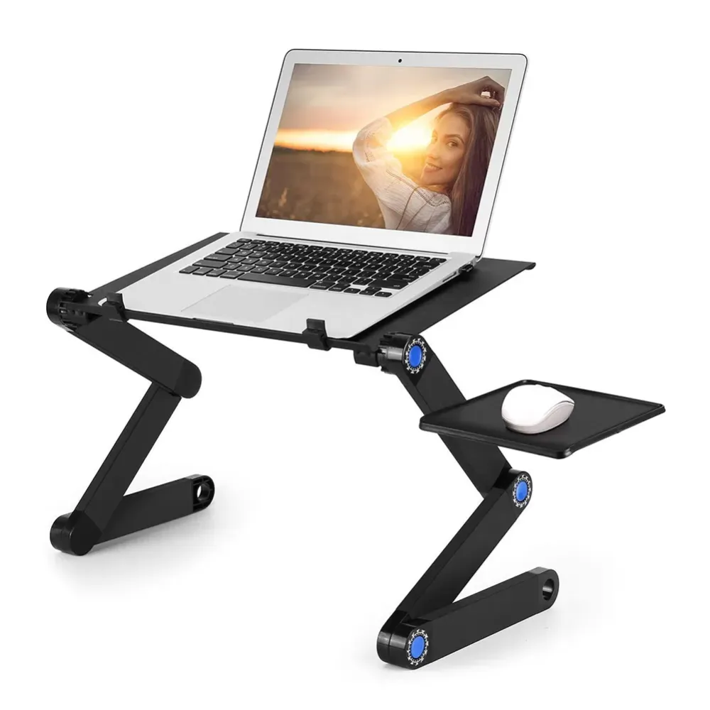 Portable Folding Aluminum Laptop Desk Stand Adjustable Notebook PC Working Table Bracket with Mouse Tray for Bed Sofa Couch