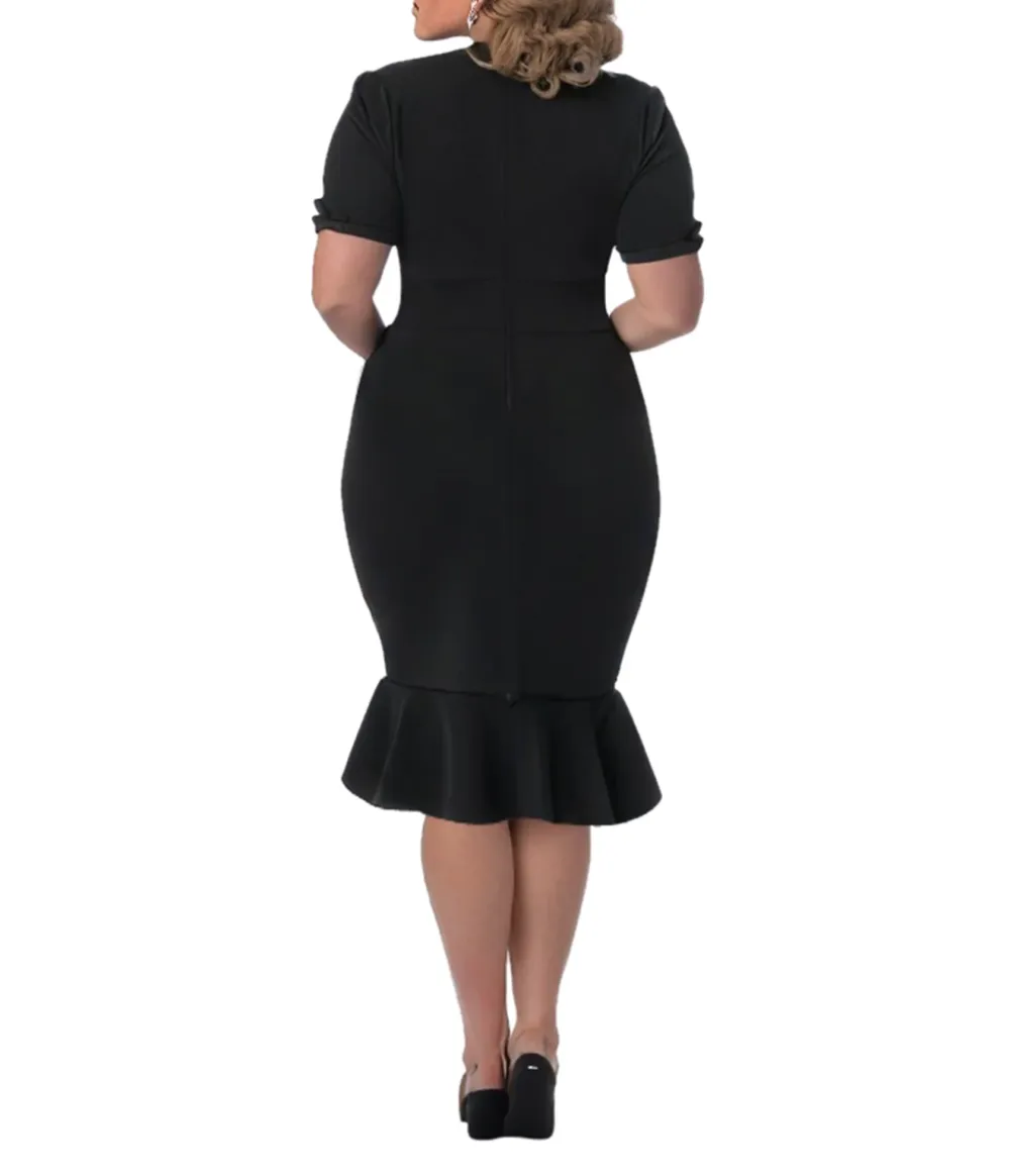 Unique Vintage Plus Size 1940s All Black Holloway Wiggle Dress