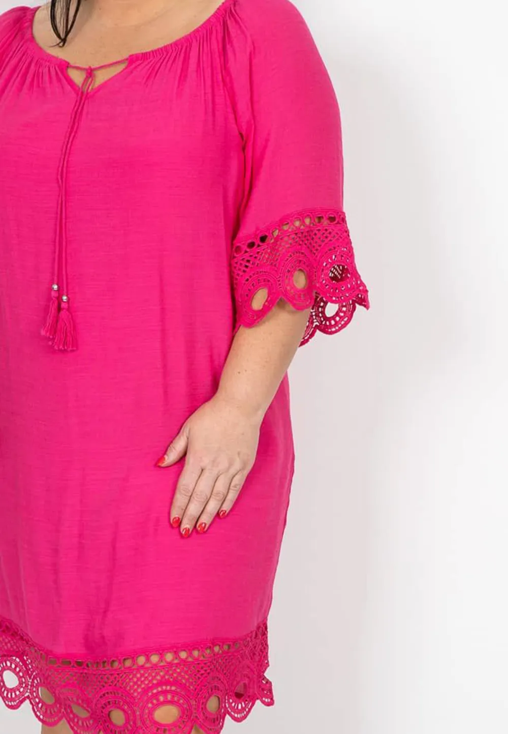 Cerise Crochet Hem Dress