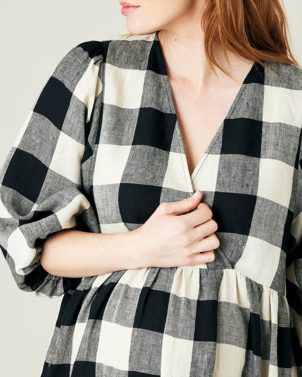 ABBIE STONE & BLACK MEGA CHECK LINEN DRESS