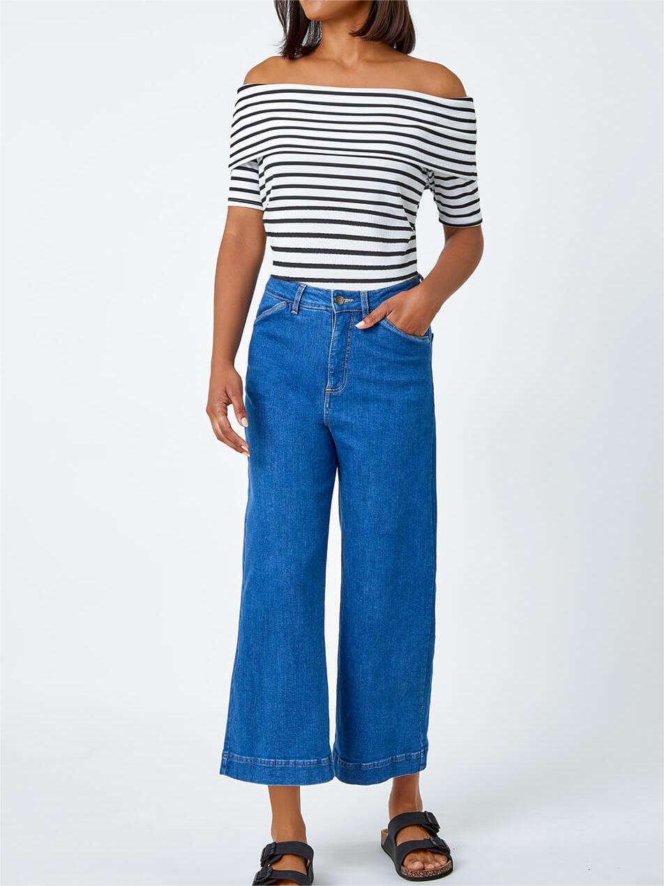 Casual wide-leg denim pants