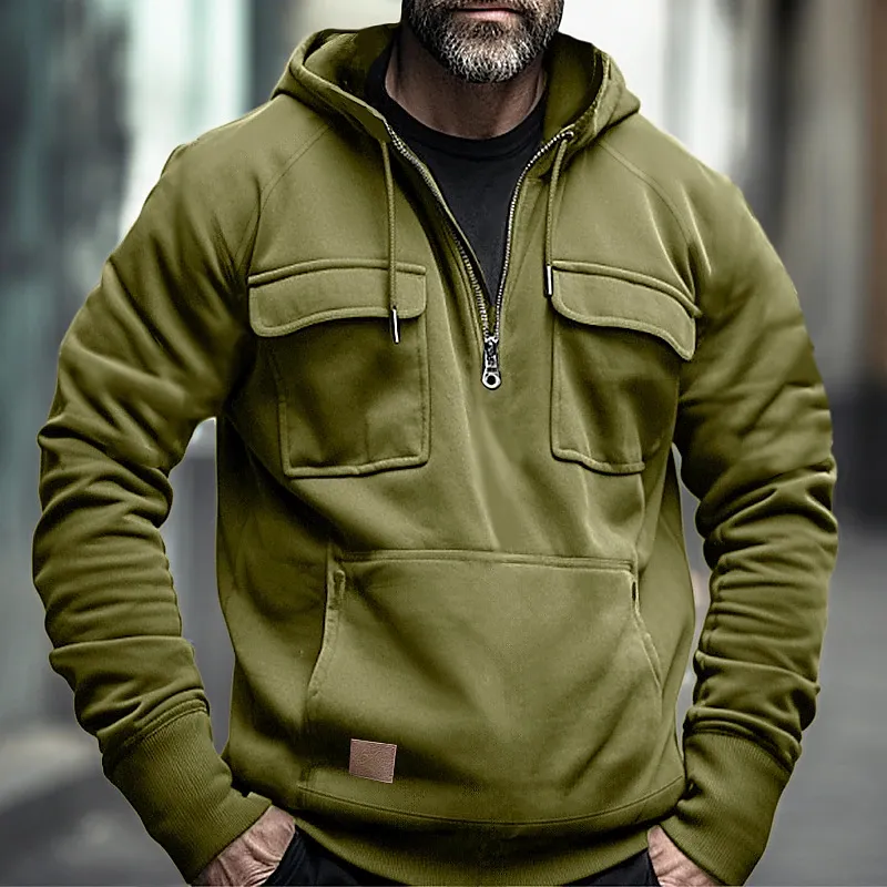 Men's Casual Zip Double Pocket Hooded Sweatshirt