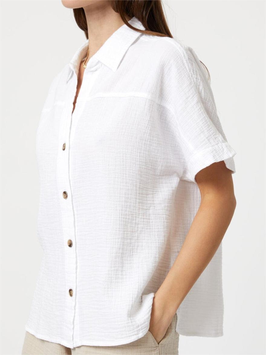 Gauze Short Sleeve White Shirt