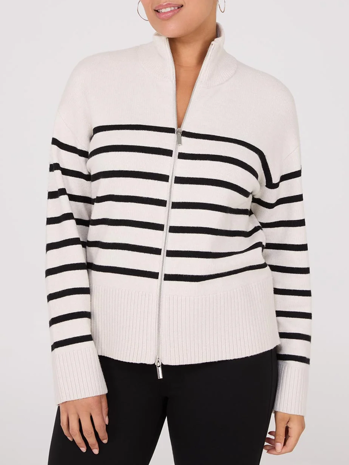 Striped Zip-Front Sweater