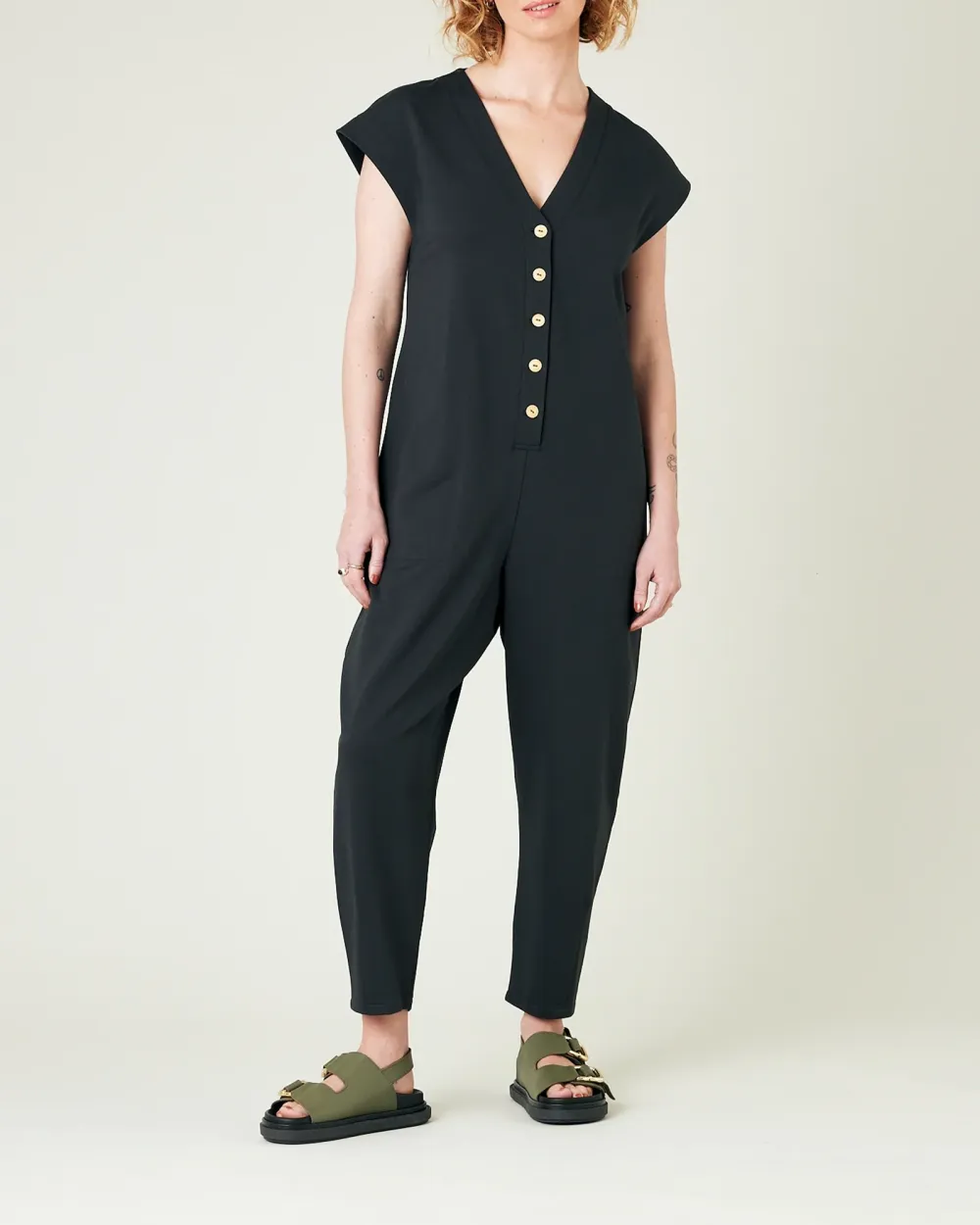 SLATE COTTON JERSEY JUMPSUIT