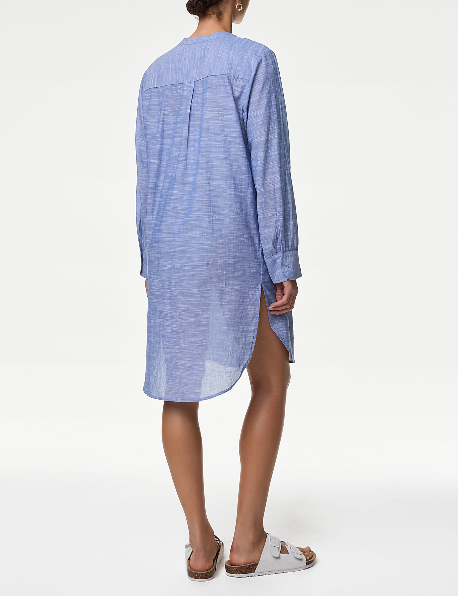 Pure Cotton Collarless Longline Beach Shirt