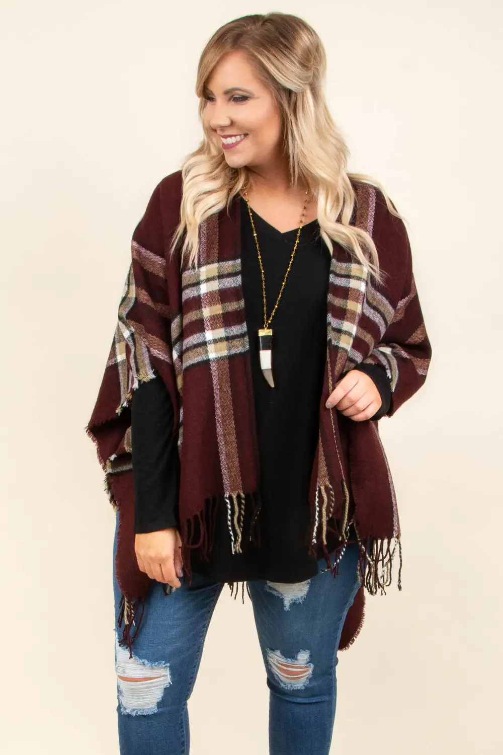 Twice As Nice Poncho, Burgundy