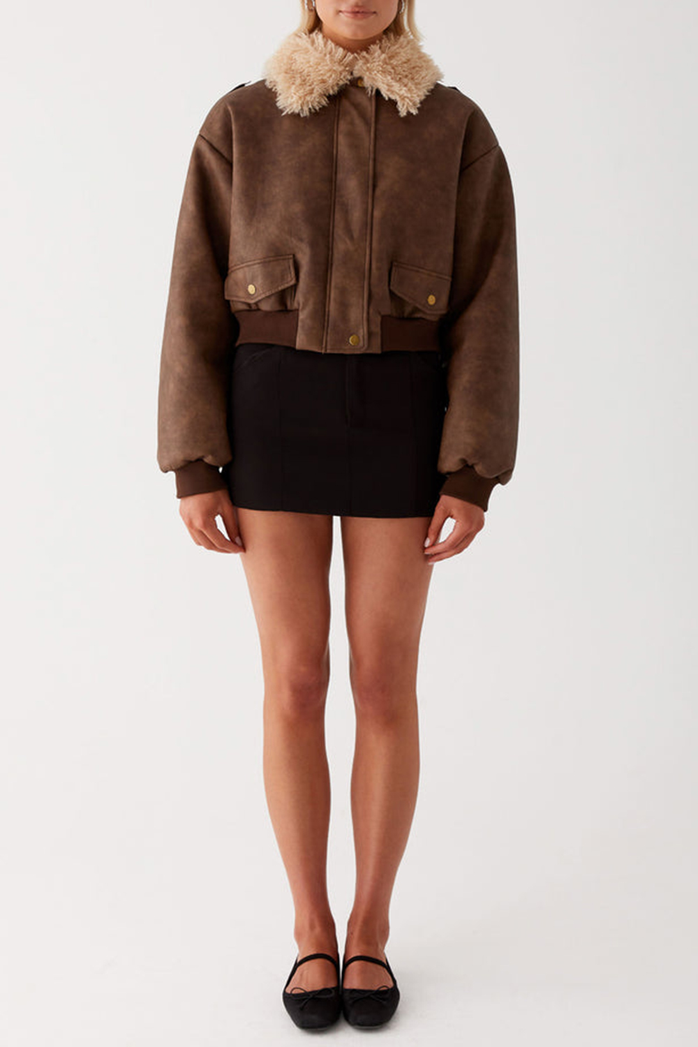 Aston Shearling Bomber Jacket - Brown