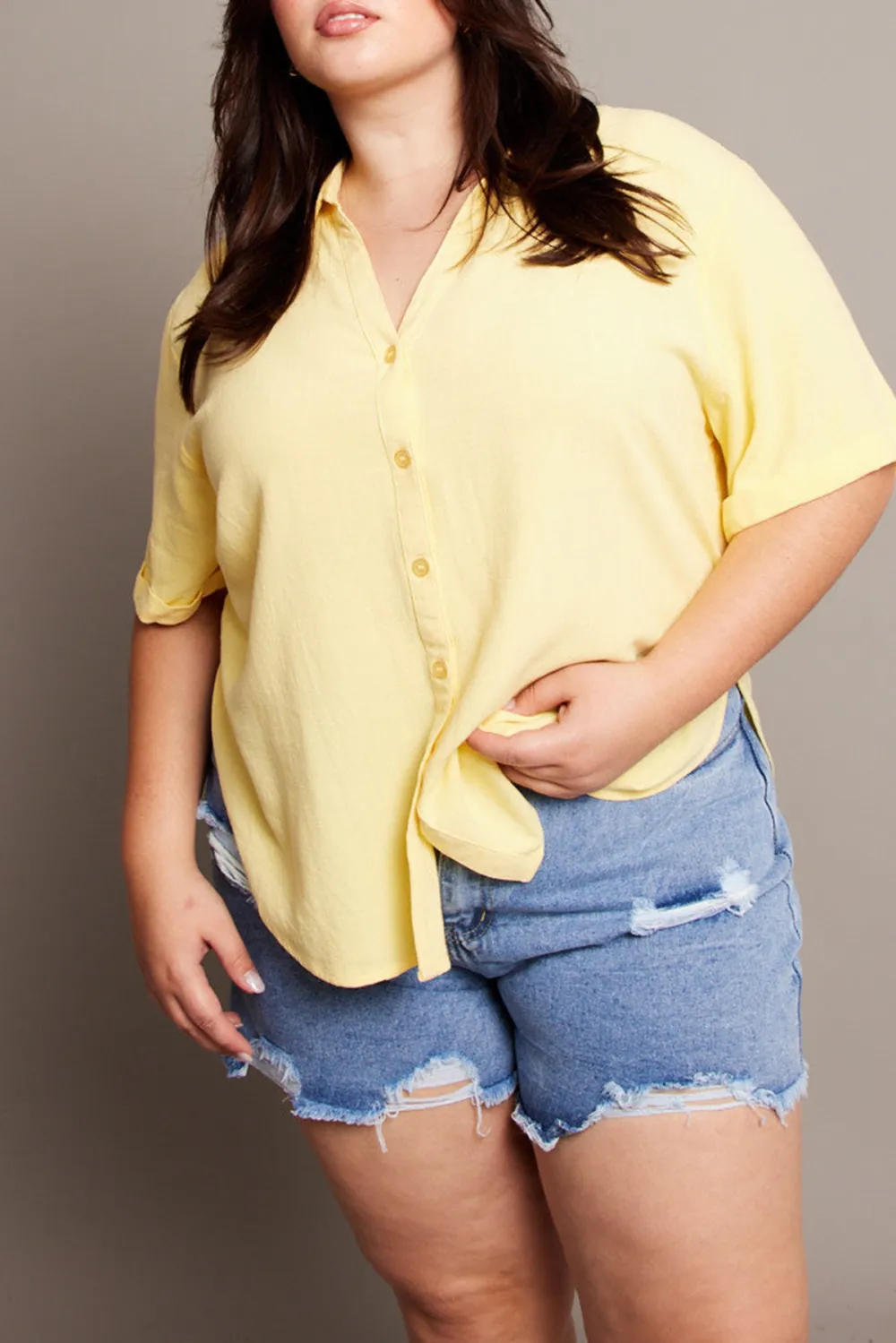 Yellow Relaxed Shirt Short Sleeve Linen Blend