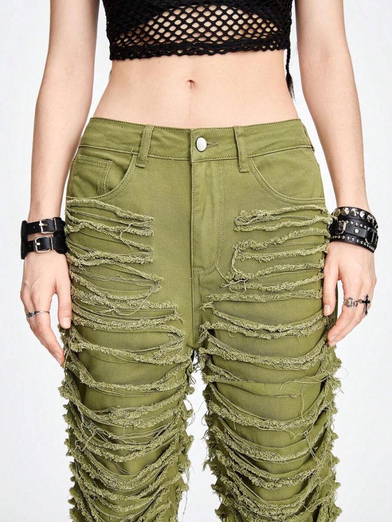 Grunge Punk Flap Pocket Side Cargo Pants Without Belt