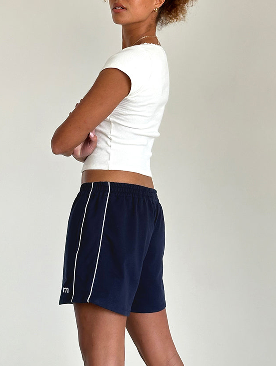 Thera Short In Navy With White Piping With M Emb