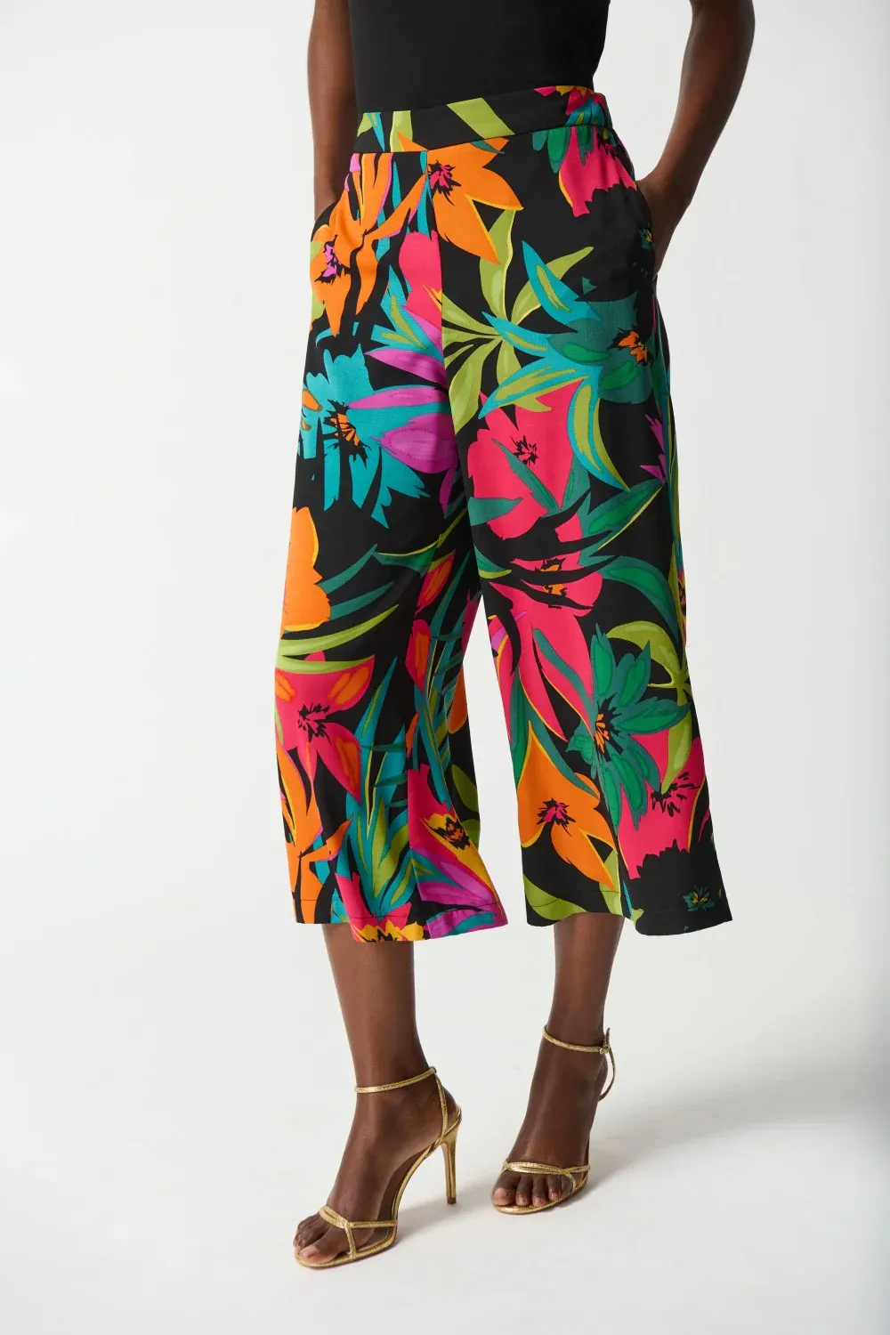 Gauze Tropical Print Culotte Pants