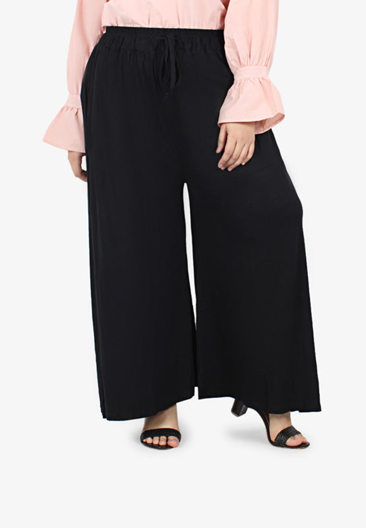 Large size wide-leg pants with elastic waistband