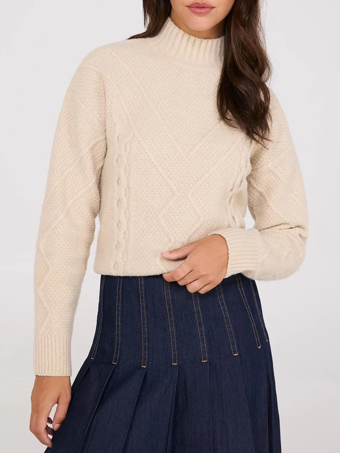 Cable Knit Mock Neck Sweater