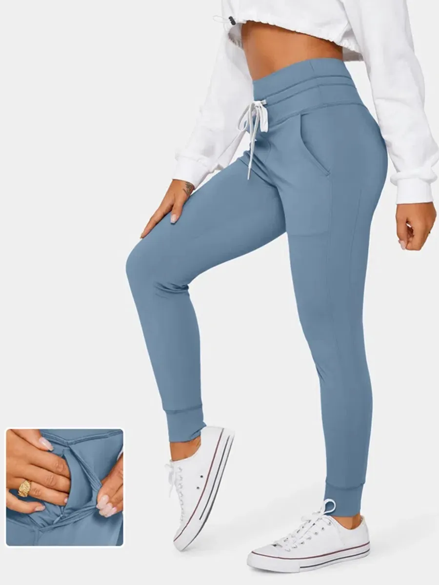 Softlyzero Airy High Waisted Drawstring Side Pocket Plain Full Length Joggers