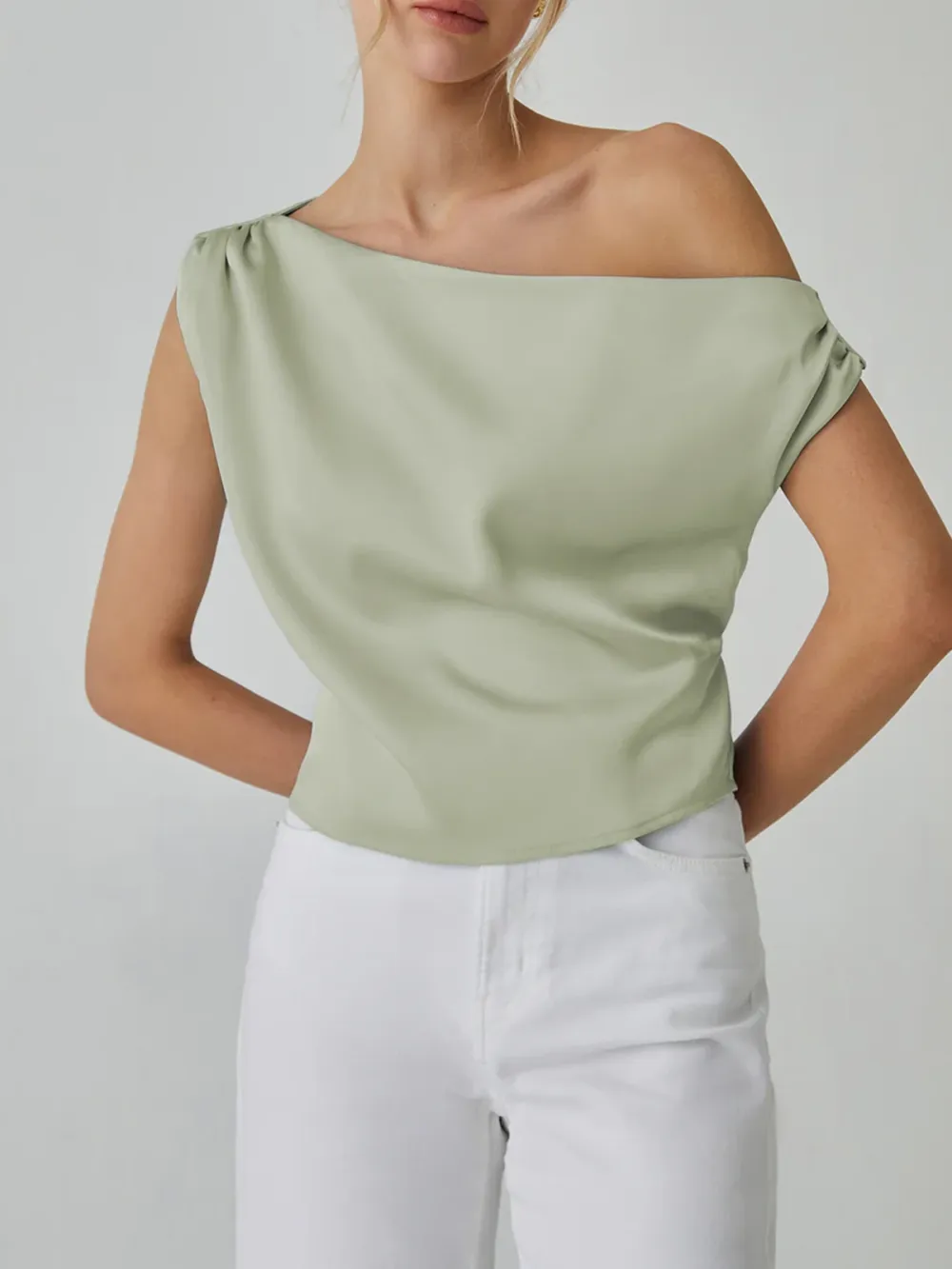 One Shoulder Off Knotted Blouse