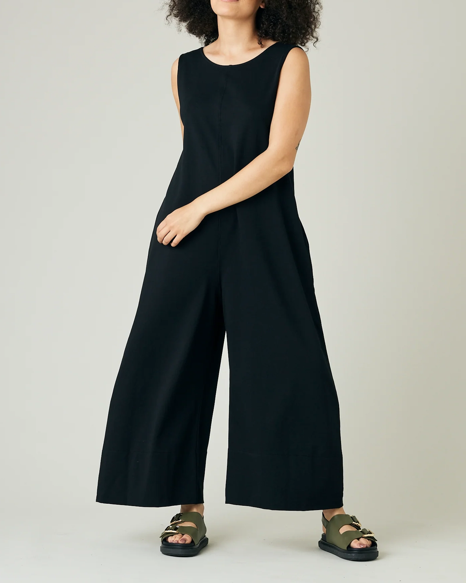 BLACK COTTON JERSEY JUMPSUIT