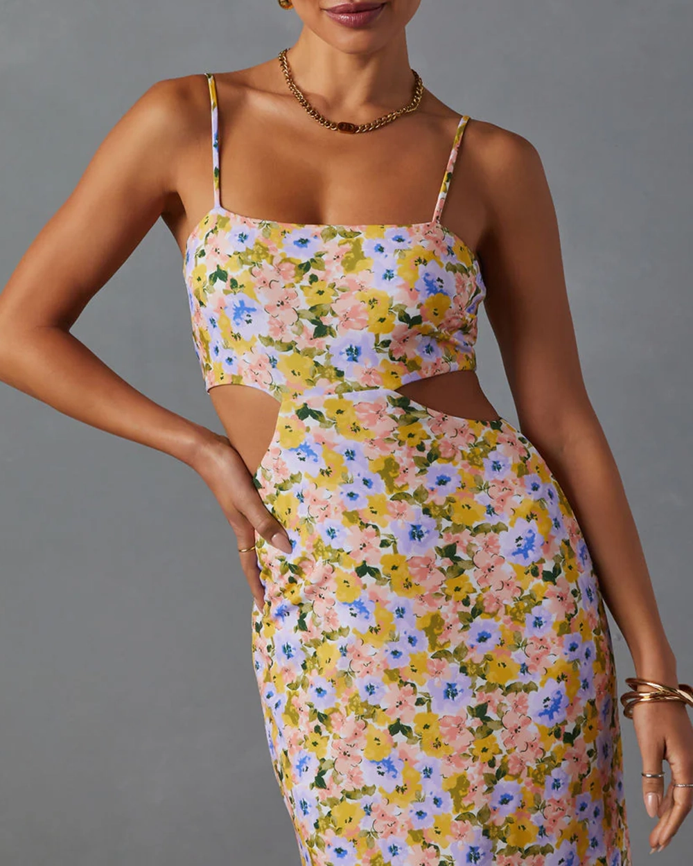 Skylar Side Cutout Floral Print Midi Dress