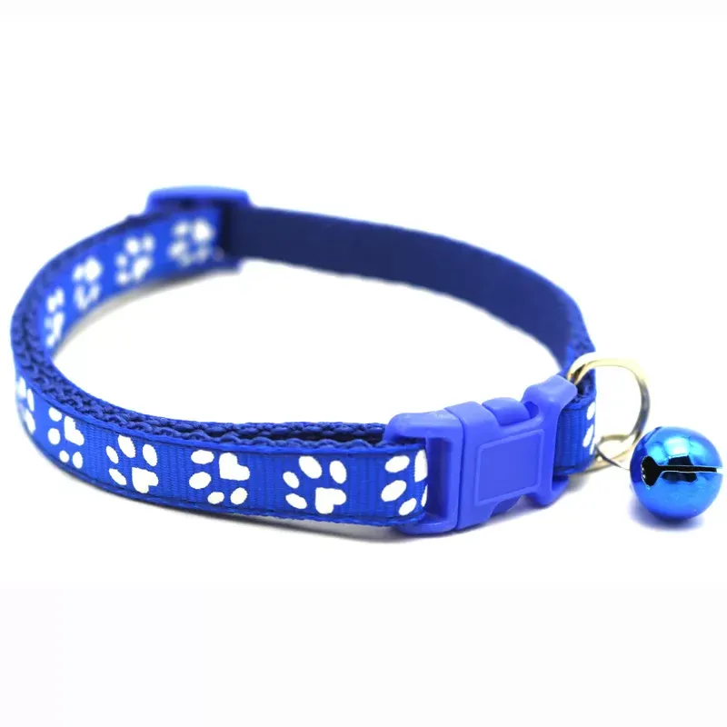 Pet Cat Collar Cute Paw Print Cat Bell Collar Adjustable Nylon Ribbon Collar for Cats Small Dogs Puppy Neck Strap