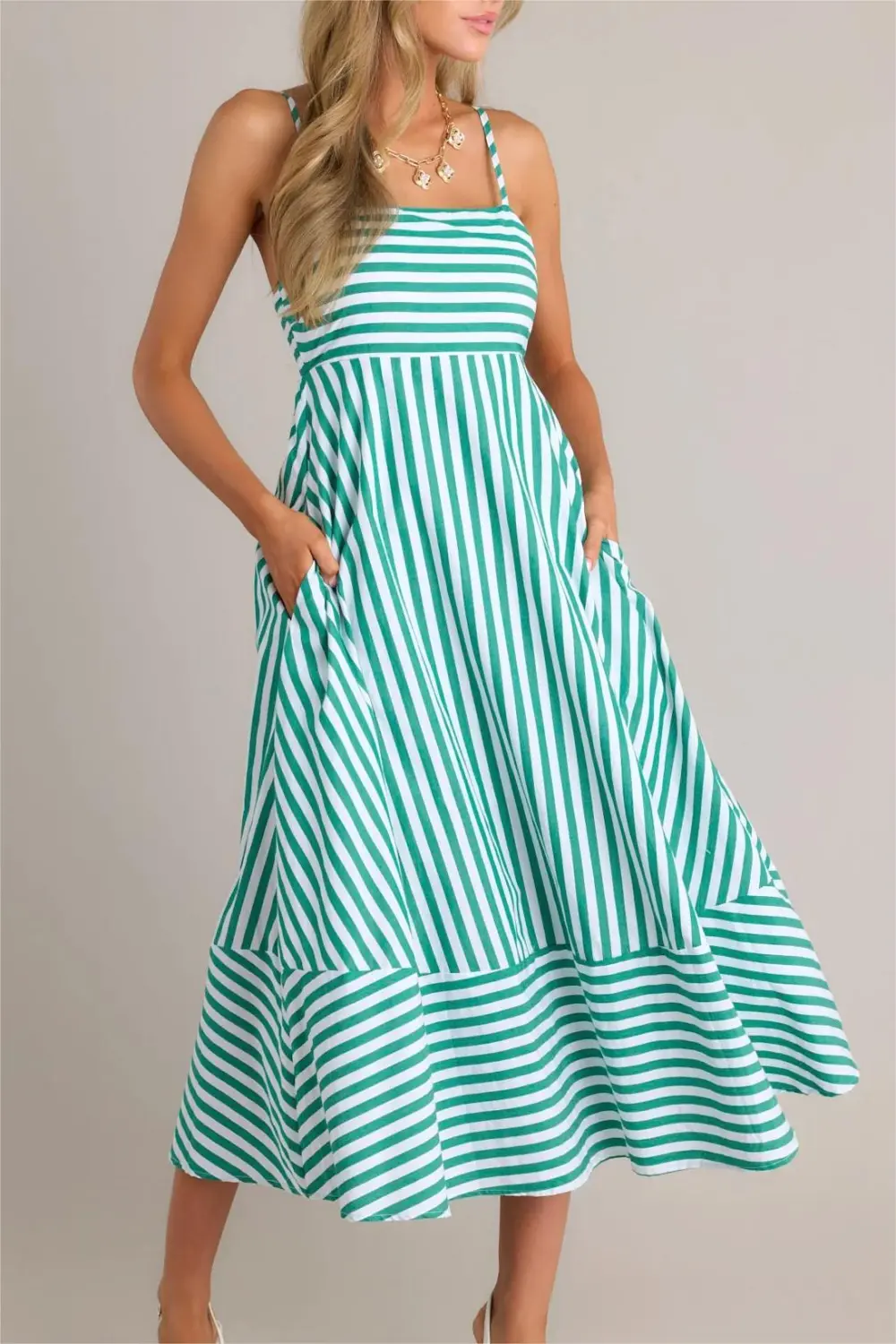 GREEN STRIPE MIDI DRESS