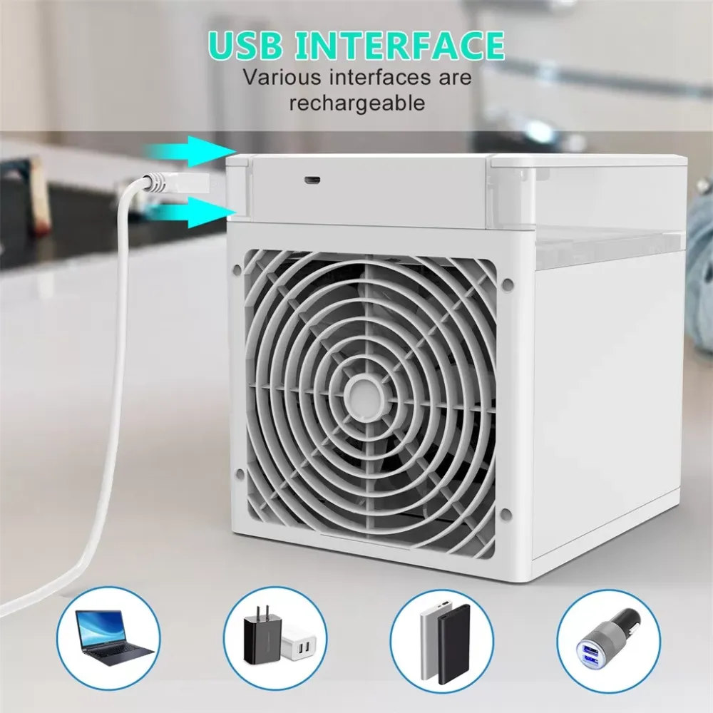 NEXFAN Portable Desk Fan Low Noise Multi-function Air Cooler LED Light USB Desk Fan 3 Speed USB Air Conditioner