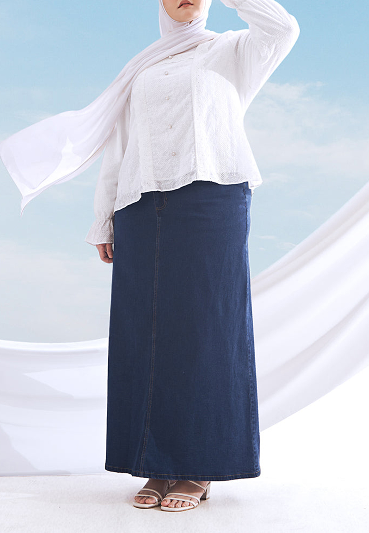 Denim Long A-Line Skirt