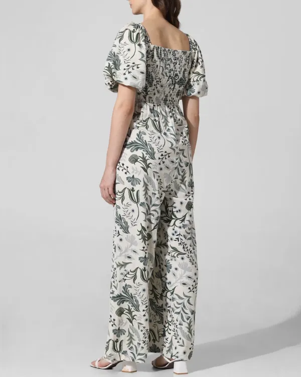 White Printed Cotton Jumpsuit