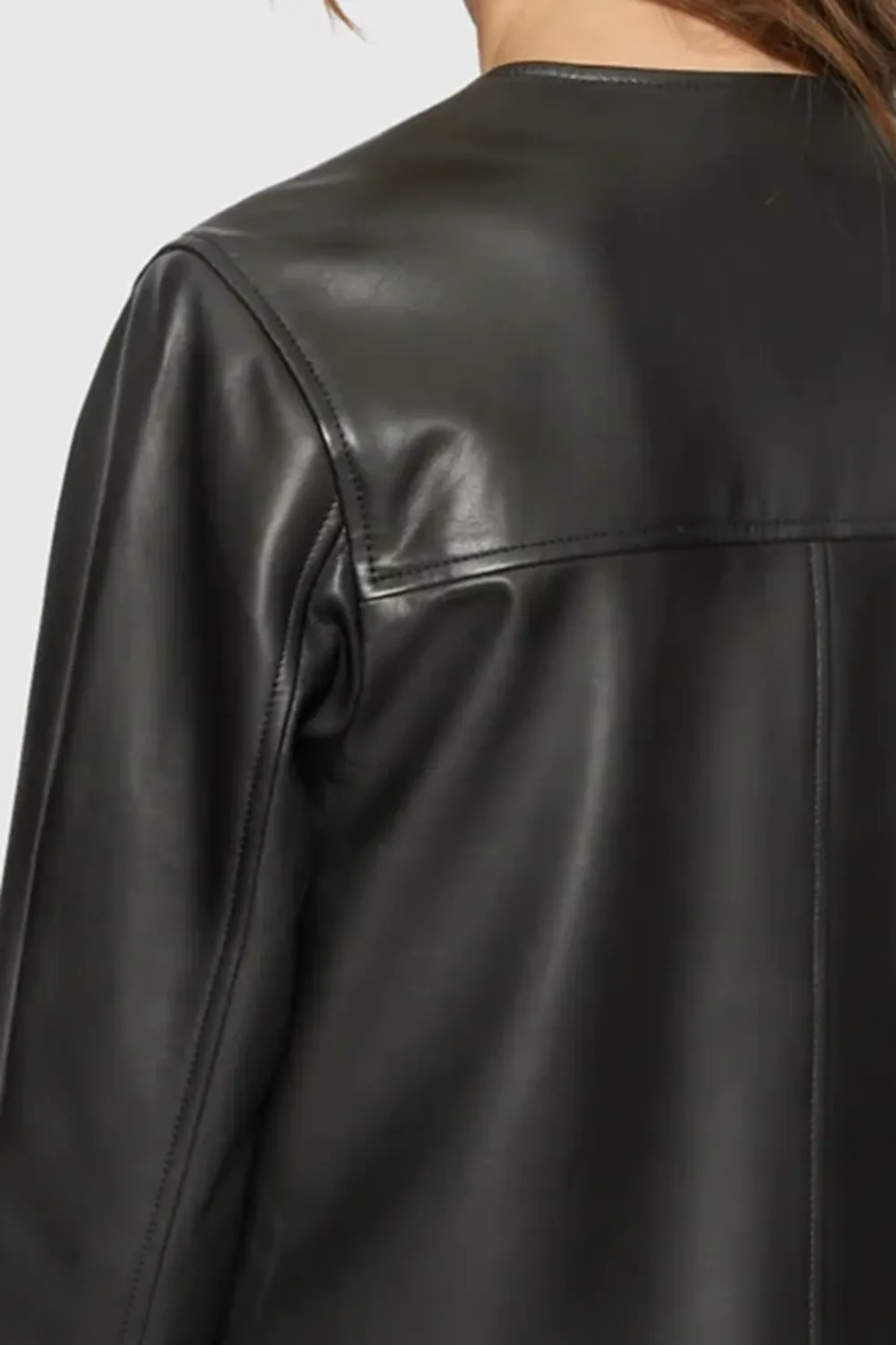 Women'S Stylish Crew-Neck Leather Jacket