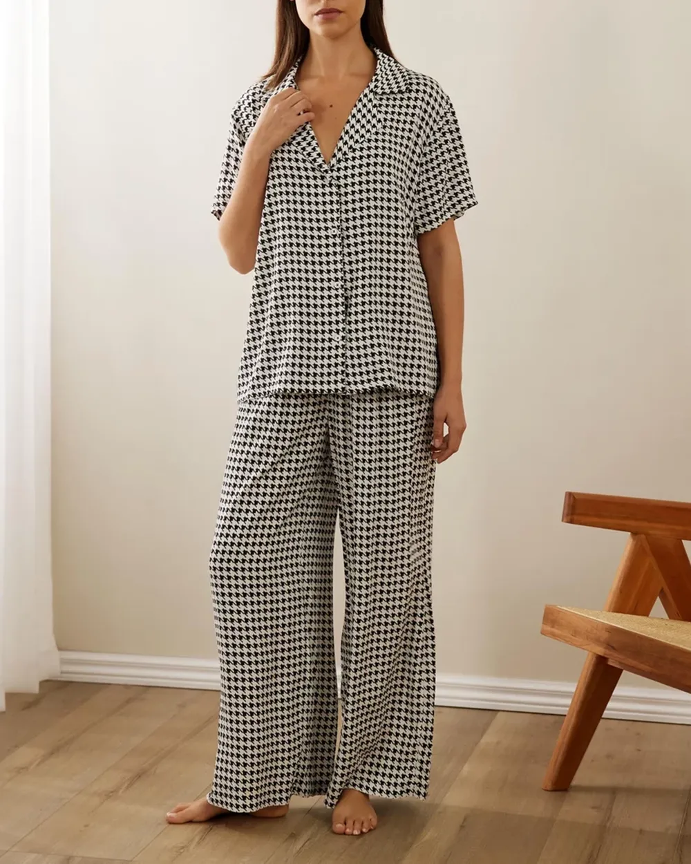 Ruby Houndstooth Long PJ Set