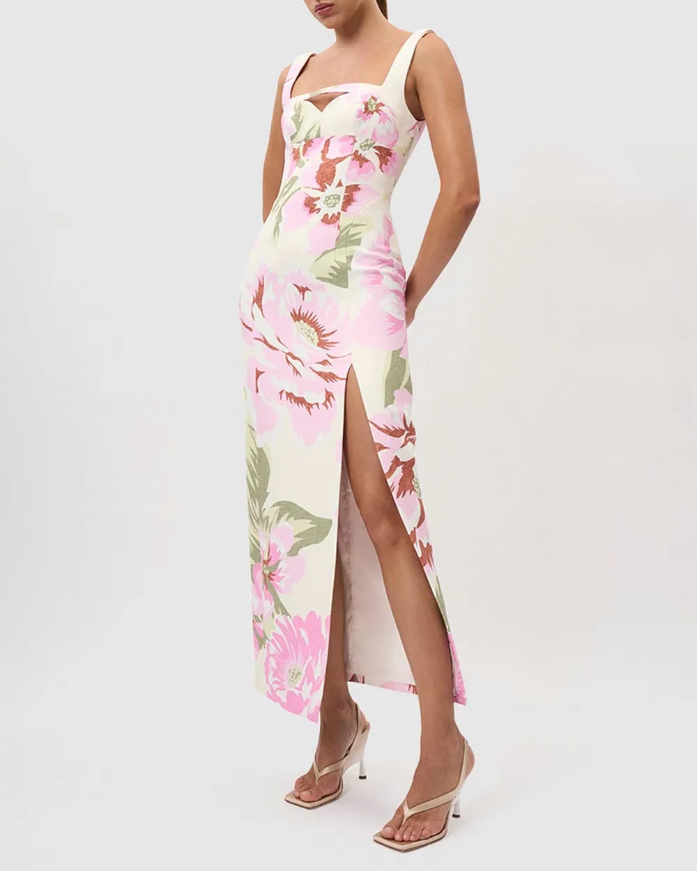 Edens Floral Square Peep Midi Dress